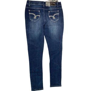 New LIA April Juniors Size 11 Indigo Distressed Skinny Embellished Jeans Ret $89